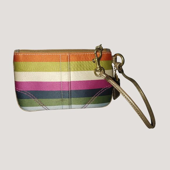 Coach Legacy Stripe Wristlet Leatherware Clutch Multicolor Colorful Small Bag - Picture 14 of 16